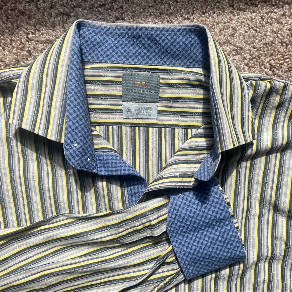 Thomas Dean Contrast Cuff Long Sleeve Button Up Sport Dress Shirt XXL/TTG